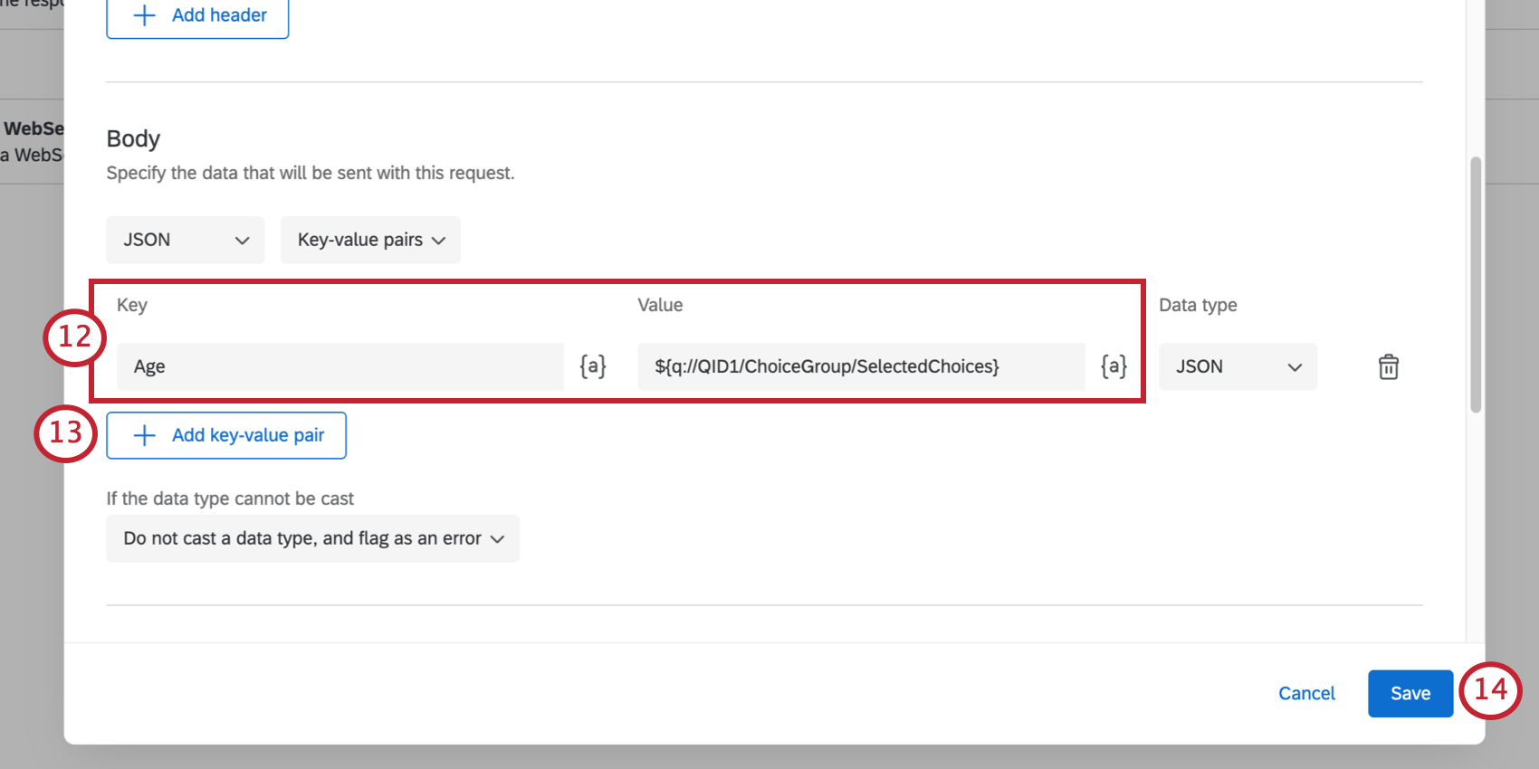Body section of the web service setup