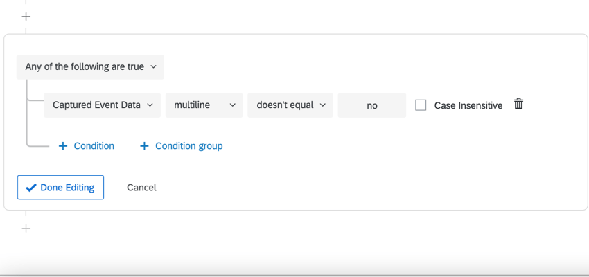 複数行フィールドがnoと等しくない場合の条件例。