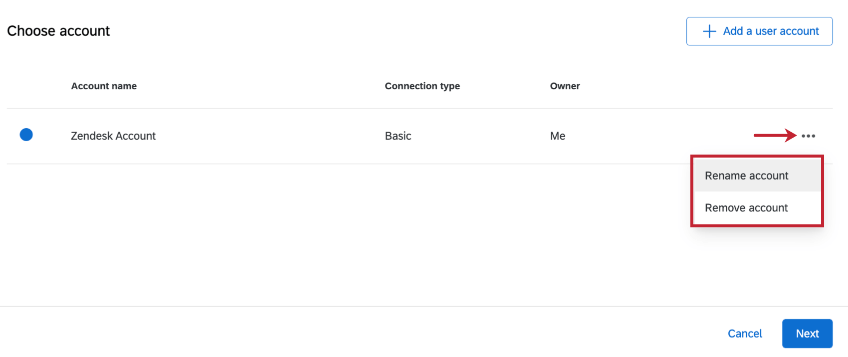 the pencil and trash can icons for editing or removing an account