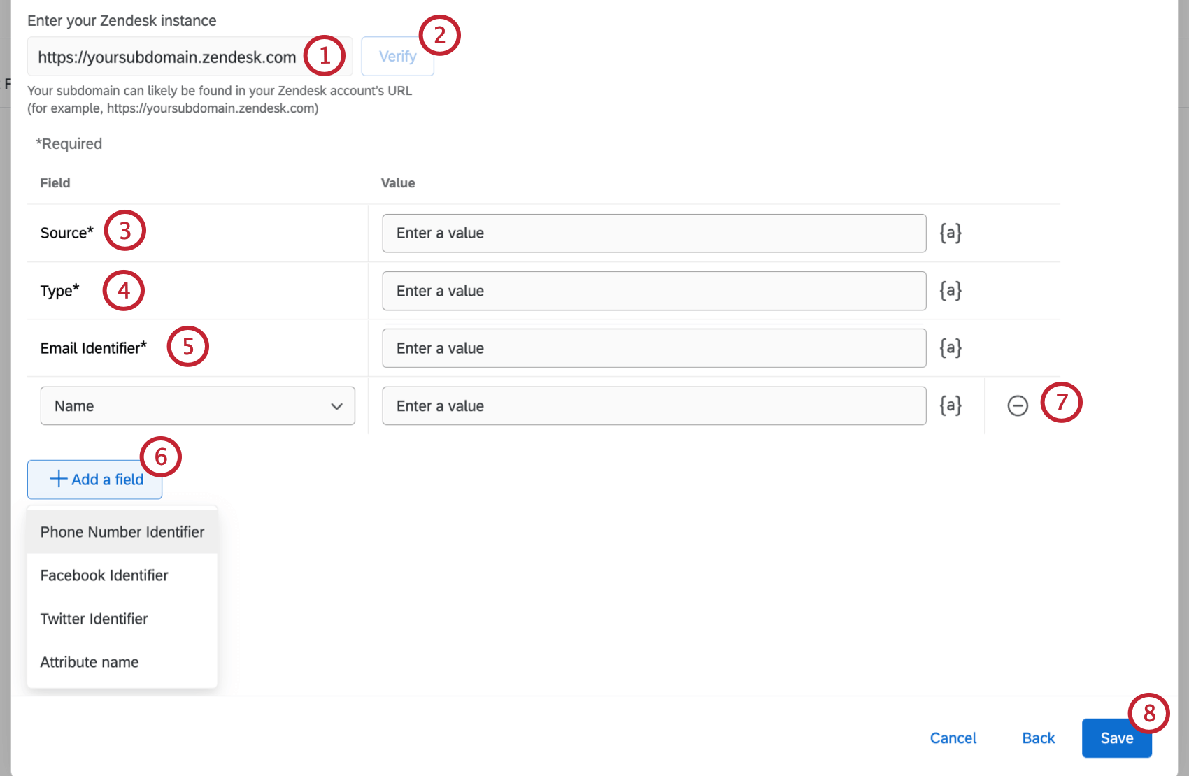 valori di mappatura per lattività di aggiornamento del profilo di zendesk