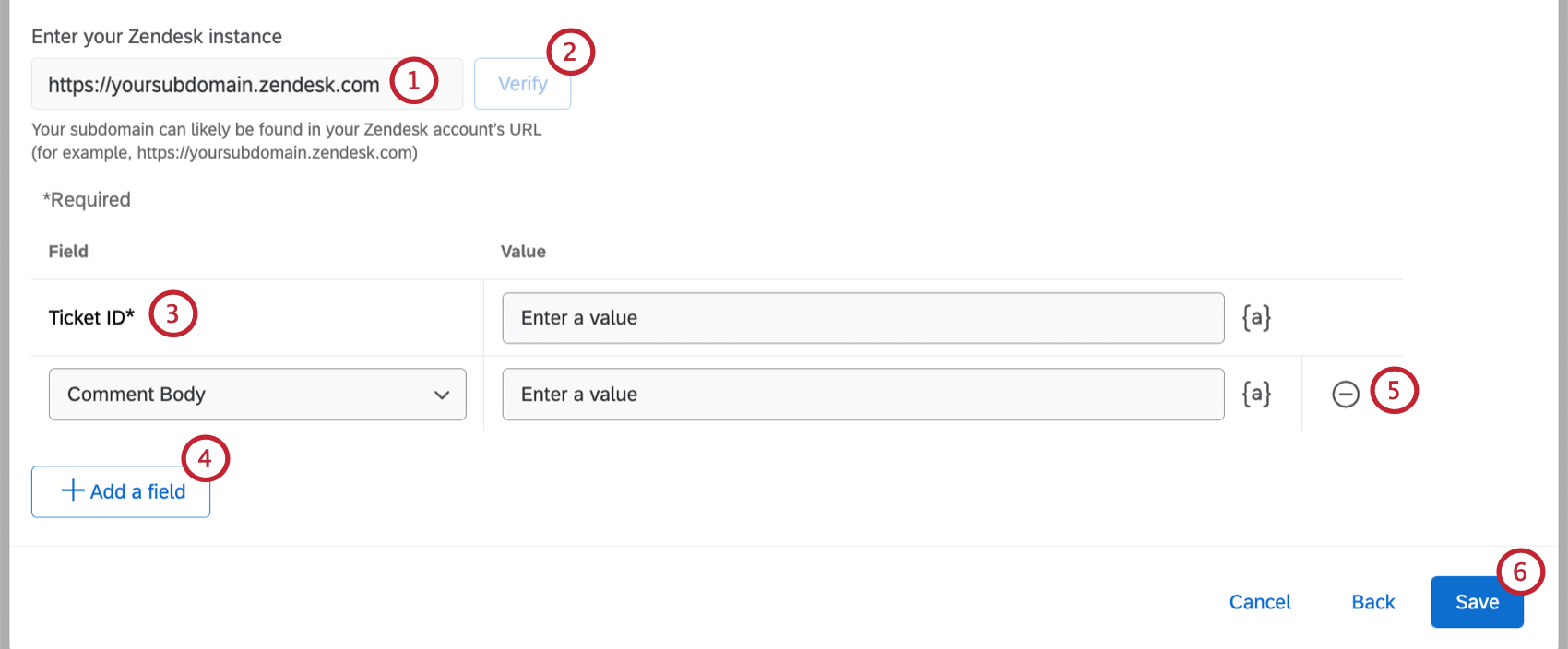 Asignación de valores para la tarea de actualización de ticket