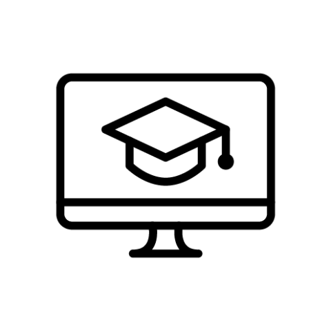 Icon of a computer screen and graduation cap