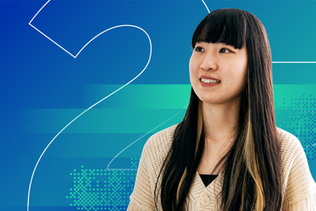 An image showing a woman; this image is used as a graphic to promote the webinar "The 4 market research trends shaping 2025"
