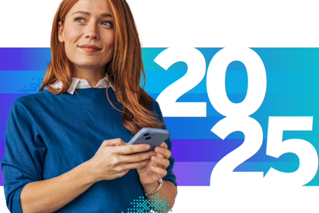 An image showing a woman; this image is used as a graphic to promote the webinar "Experience Management in the Agentic Era"
