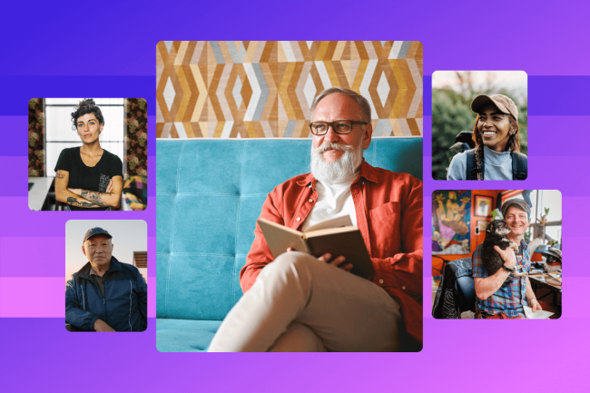 Collage of five diverse people portraits