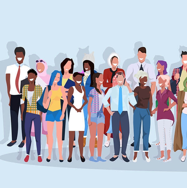 Animated group of people smiling.