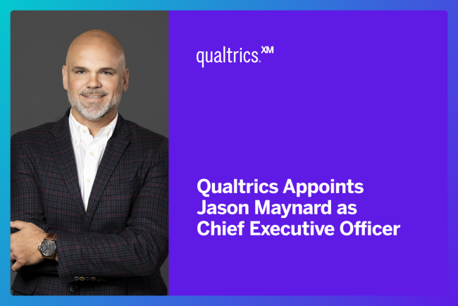 Headshot of Jason Maynard with text Qualtrics Appoints Jason Maynard as Chief Executive Officer
