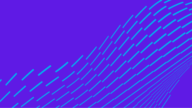 Abstract purple background with flowing cyan dashed lines in Qualtrics brand colors.