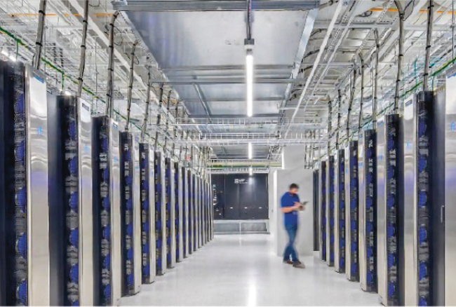 Man working in a server room