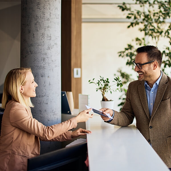 Customer service rep helping a customer