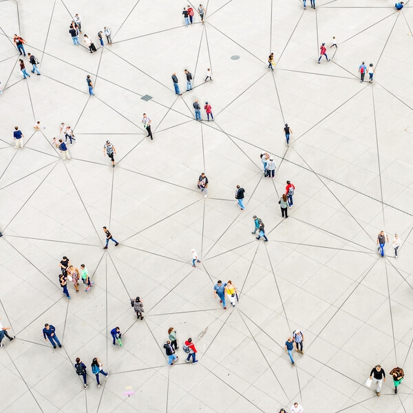 Aerial view of crowd connected by lines