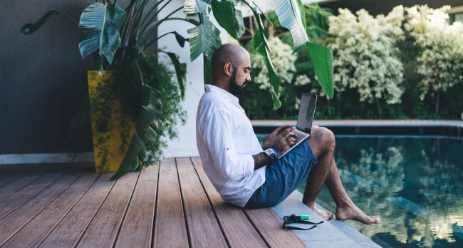 Man working while on vacation