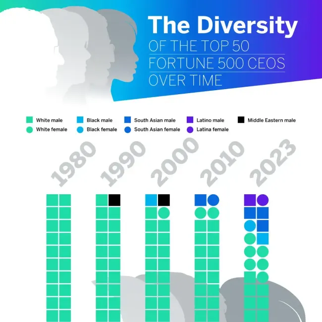 The diversity of the top 50 Fortune 500 CEOs over time