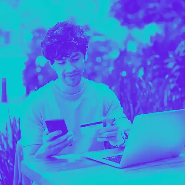 Man making an online purchase on his laptop