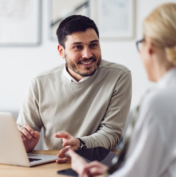 Happy employee with growth and development