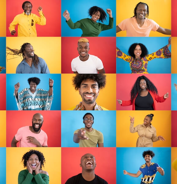 Large group of individuals smiling in selection