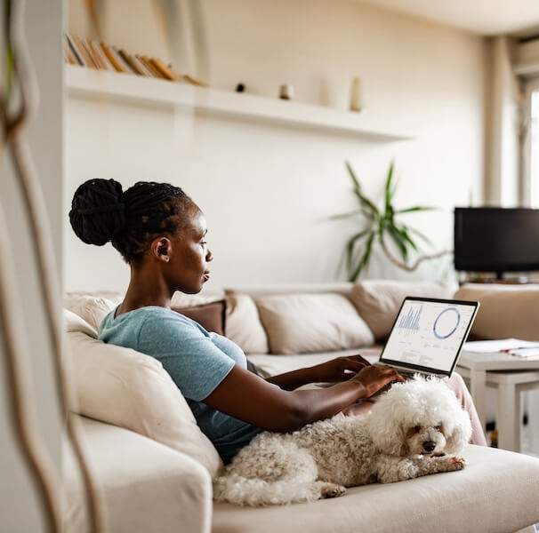 hybrid work - woman working from home