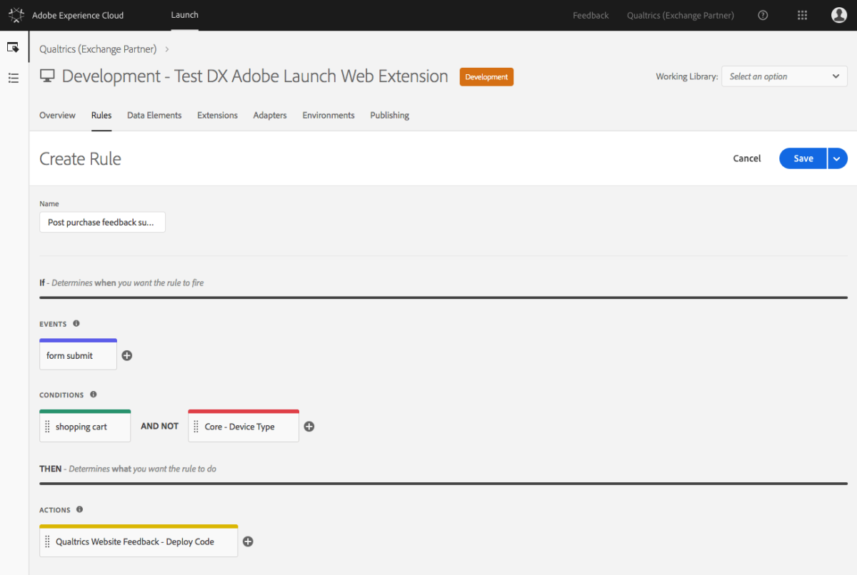 Adobe launch post purchase feedback