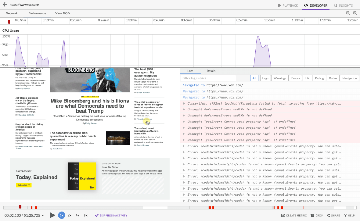 LogRocket dashboard