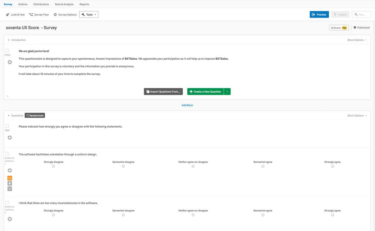 sovanta UX survey score