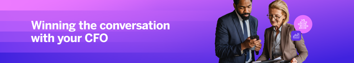 A graphic of two people discussing business