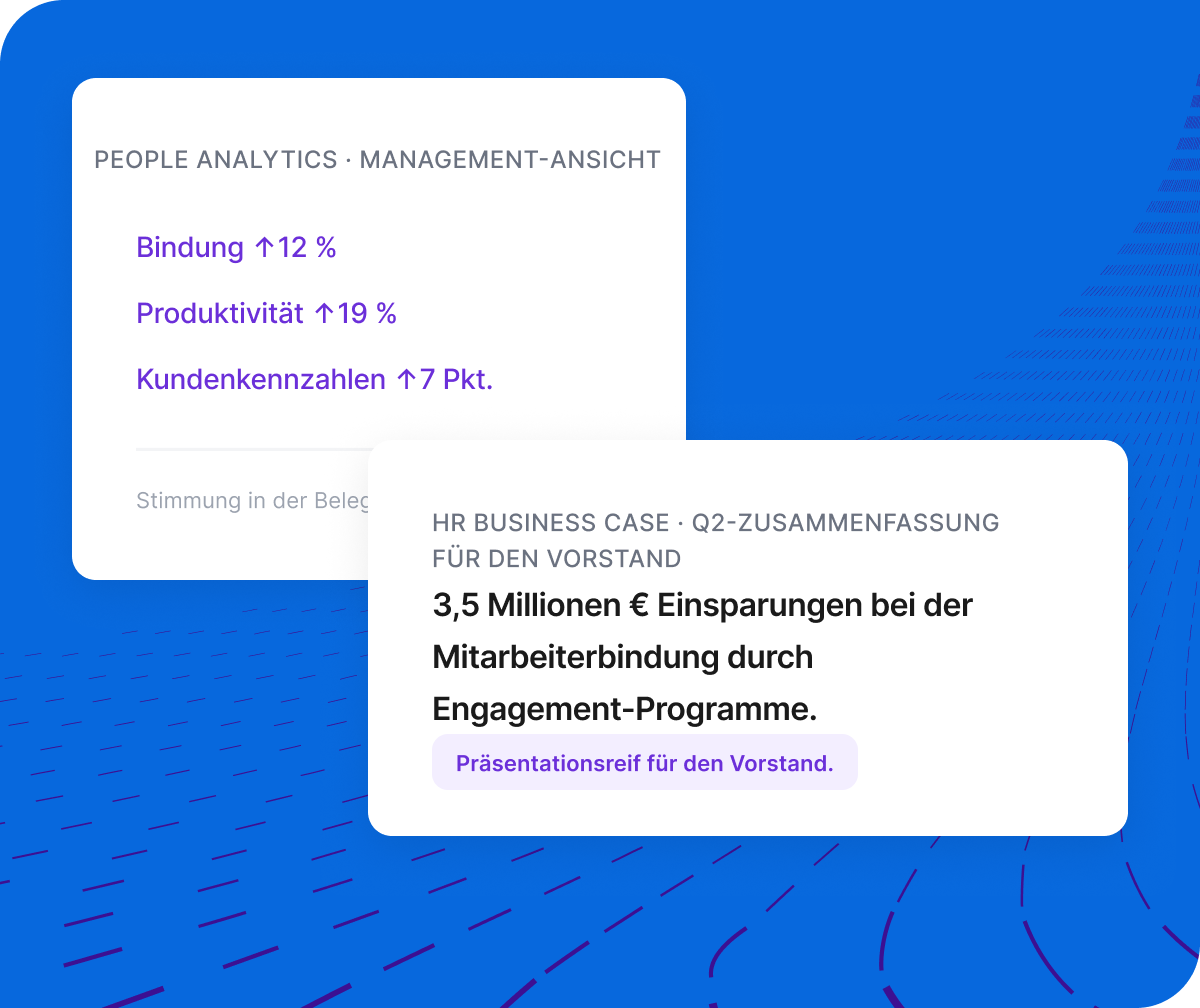 Qualtrics Pulse-Erkenntnisse-Karte zeigt wichtigsten Engagement-Faktor: Wachstum und Weiterentwicklung mit hohem Vertrauen, gefolgt von Anerkennung und Führungskräfteeffektivität, auf Basis von 2.800 Echtzeit-Antworten.