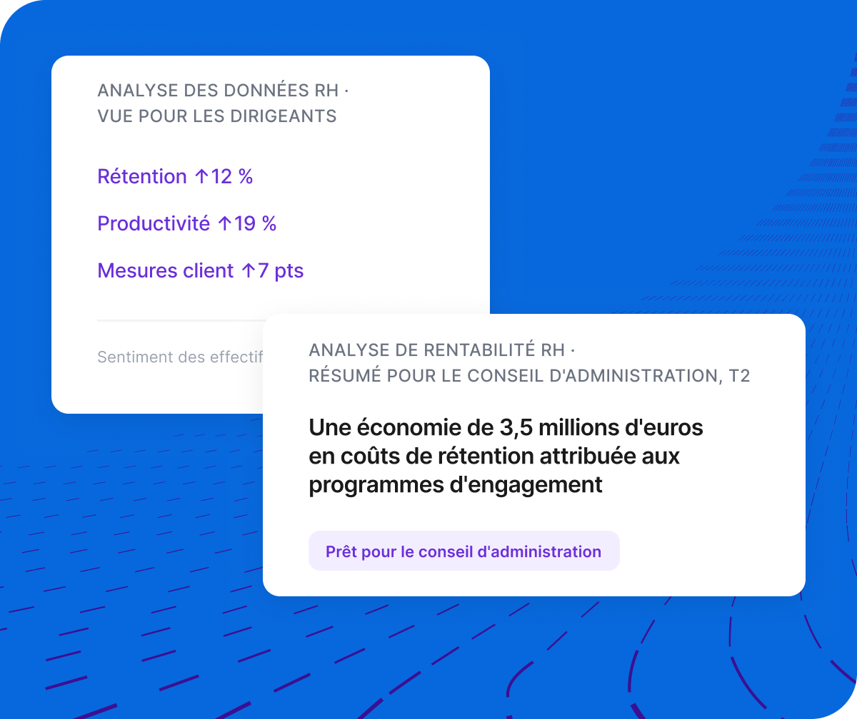 Carte Qualtrics Pulse : croissance et développement premier facteur d'engagement, reconnaissance 2e, efficacité managers 3e, sur 2 800 réponses.