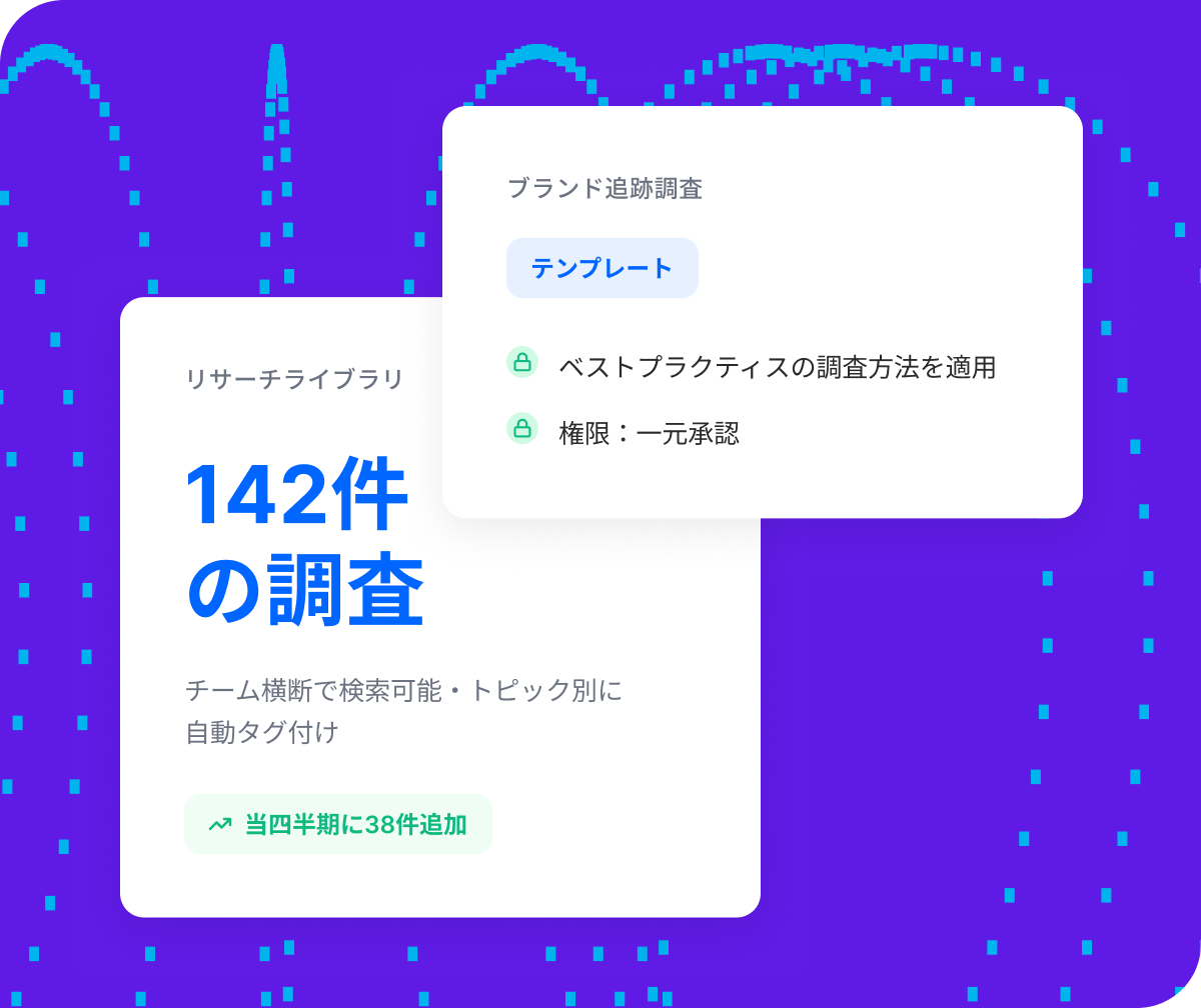 QualtricsリサーチハブのAI要約画面。メニュー満足度の検索に対し、スピードとデザインが高評価、iOSユーザー満足度がAndroidより15%高いと回答。ソースはQ3モバイルフィードバックとApp Store評価分析