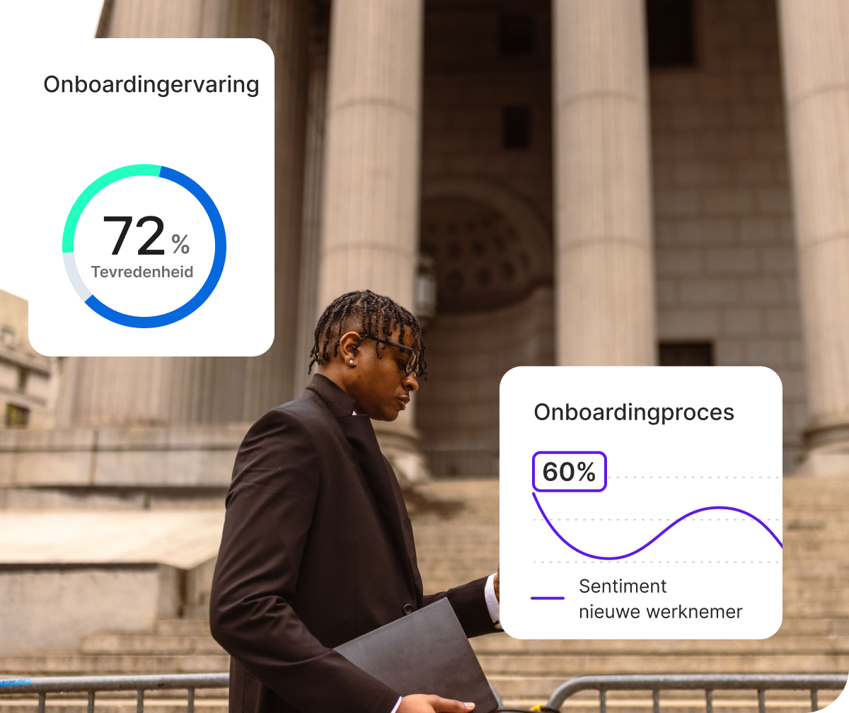 Manager bekijkt laptop met een Qualtrics begeleide actie voor haar team: groeihiaten aanpakken door individuele ontwikkelingsgesprekken te plannen, gebaseerd op de laatste Pulse-gegevens.
