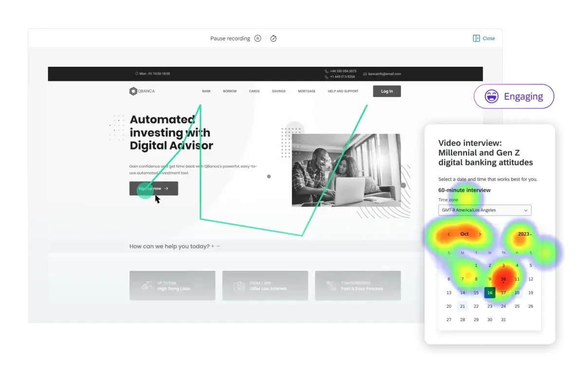 DXA screenshot with click and mouse movement heatmaps.