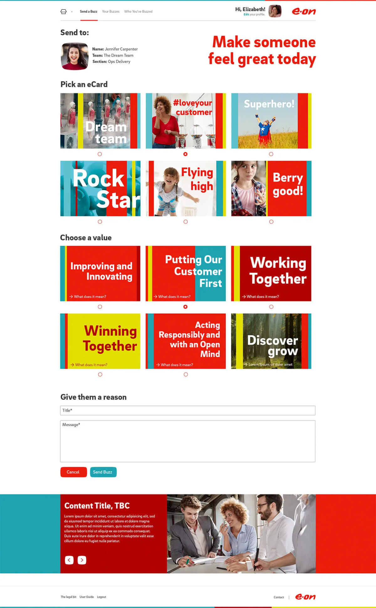 Eon Buzz employee recognition program screenshot.