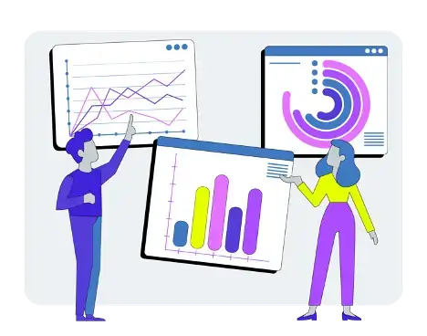 Illustration of two people with charts