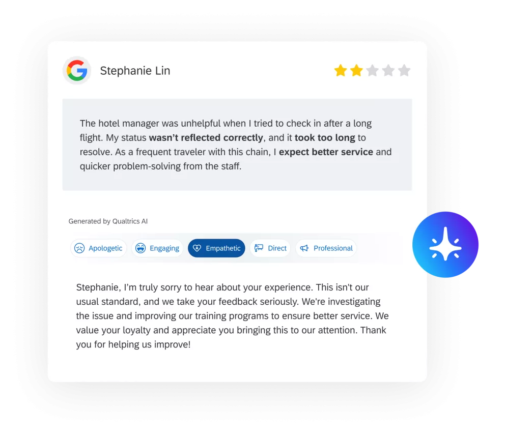 Évaluation négative sur Google avec réponse de l'IA générative