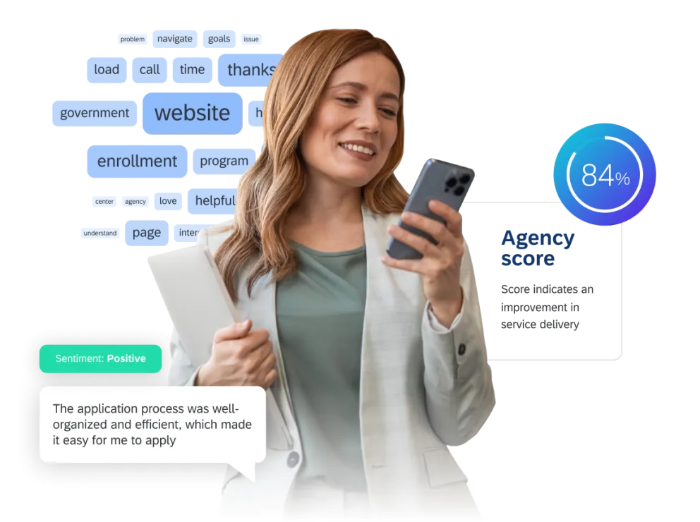 Woman checking feedback scores on her mobile phone