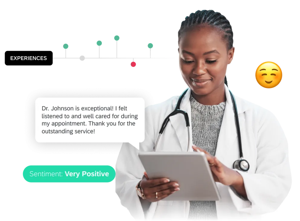 Doctor reviewing patient feedback on her tablet