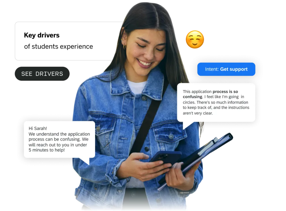 Student leaving feedback via mobile phone