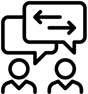 Icon with 2 people having a conversation