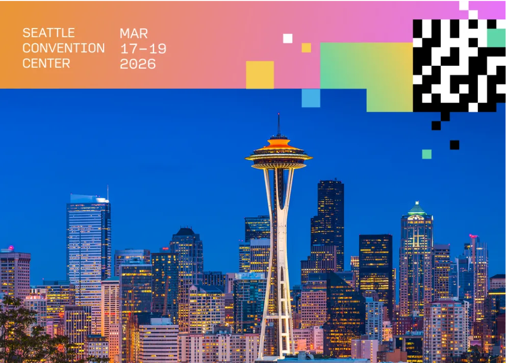 Seattle skyline with Space Needle and colorful geometric overlay promoting March 2026 X4 Summit