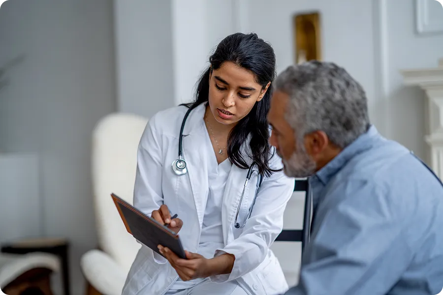 healthcare provider working with a patient