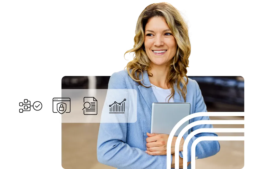 Woman smiling holding her laptop