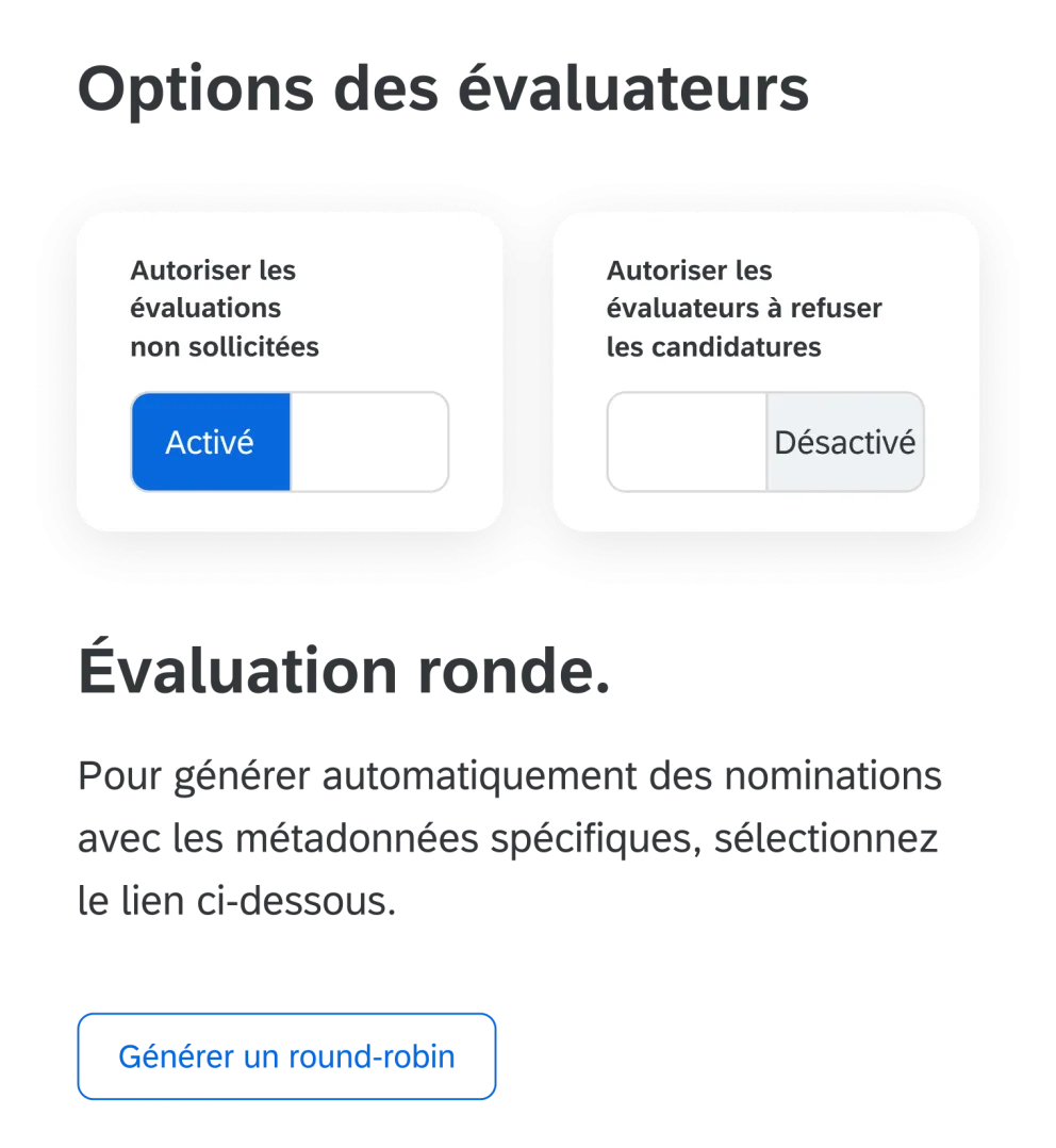 Options des évaluateurs