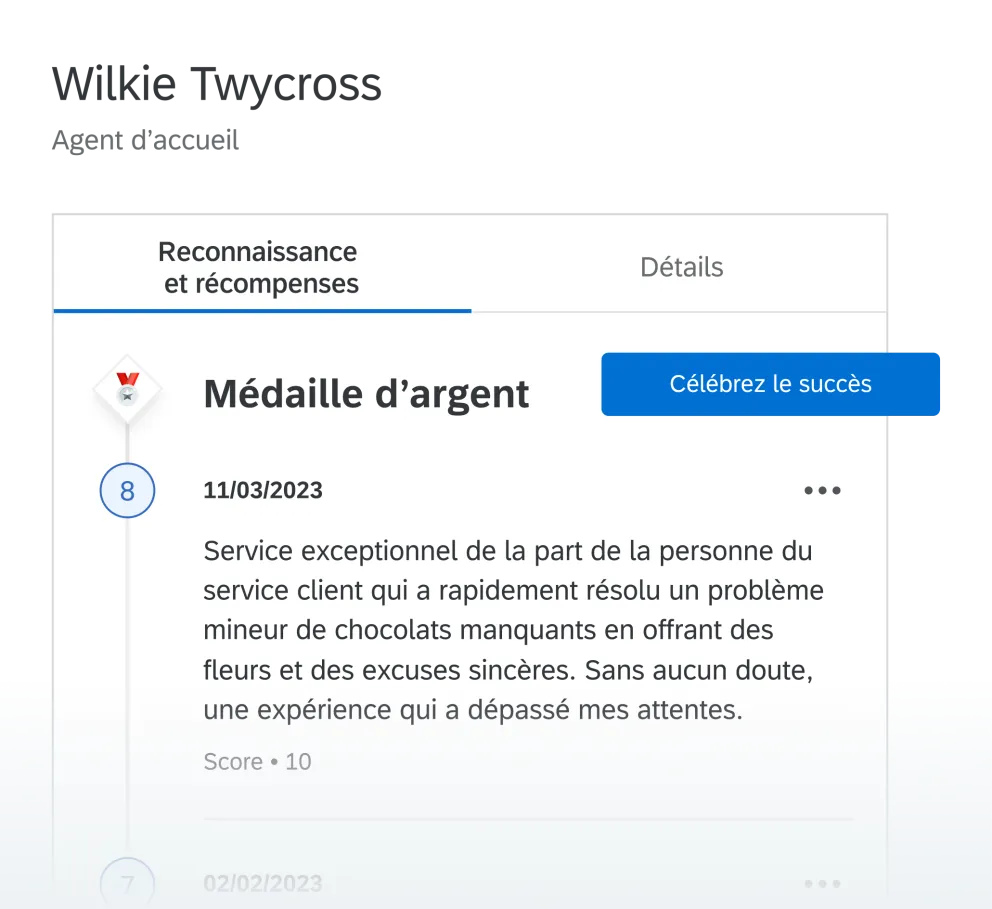 Fonctionnalité de reconnaissance et de récompense des agents avec actions recommandées