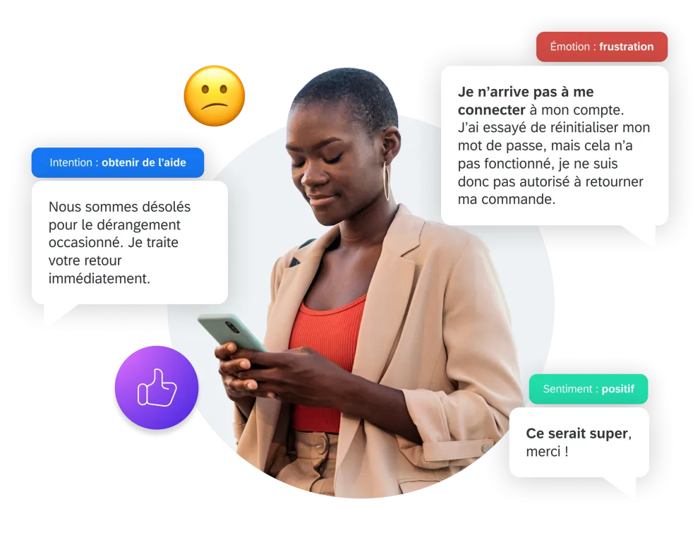 Interaction entre une femme et un∙e agent∙e du centre de contact avec analyse conversationnelle superposée
