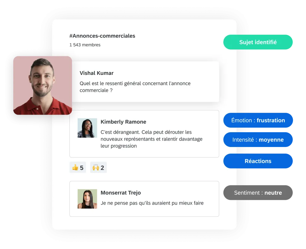 Un manager d'équipe demandant les avis du personnel à propos d'un communiqué de vente