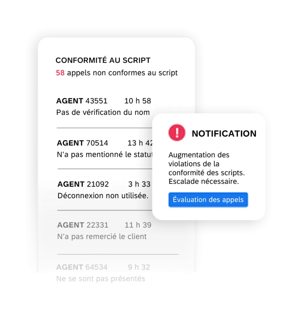 Rapport sur la conformité au script avec alerte et action recommandée