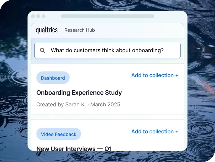 Research hub showing Onboarding experience study 