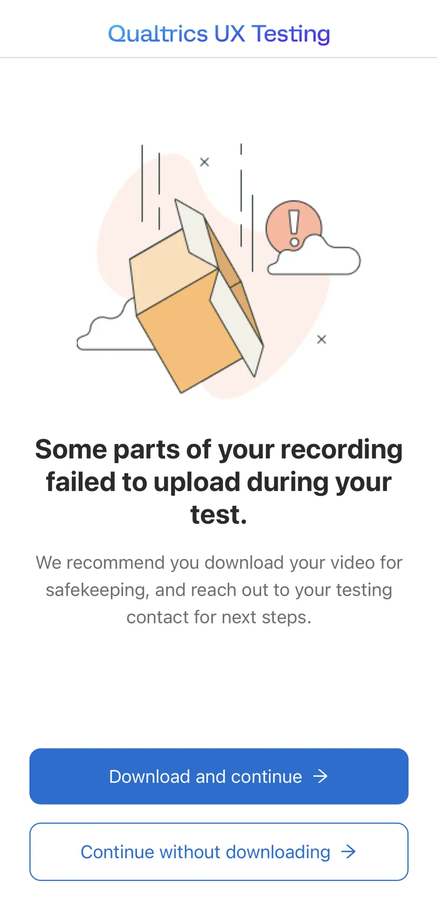 error message within the app about recordings not uploading