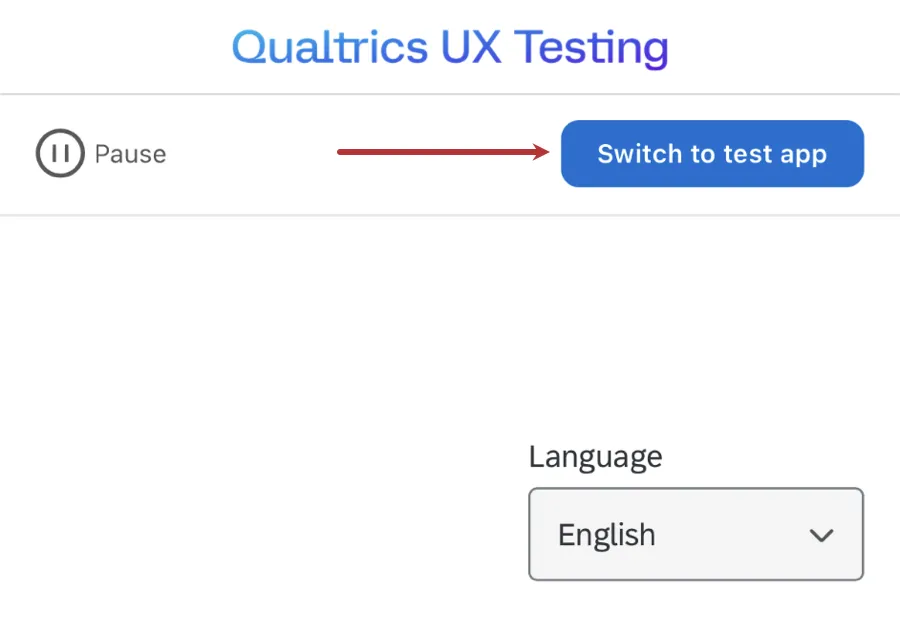 "switch to test app" button within the testing app