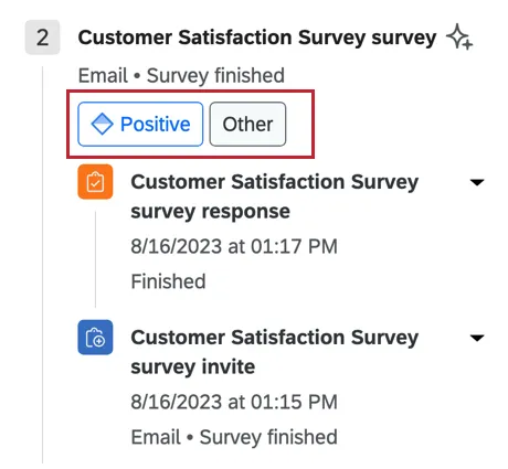 Highlights enrichment data from text iQ that can be viewed underneath the touchpoint