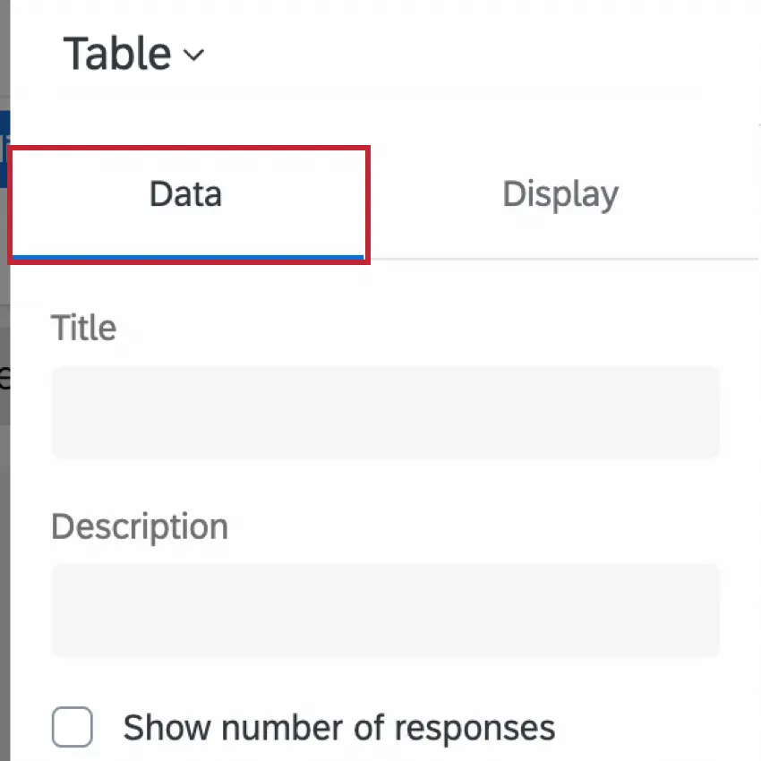 Editing pane of a table widget; shows "Data" tab is selected along the top
